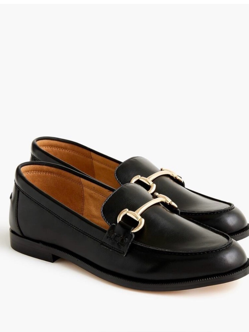 J Crew Classic Black Women's Faux Leather Loafers with Gold Bit Detail